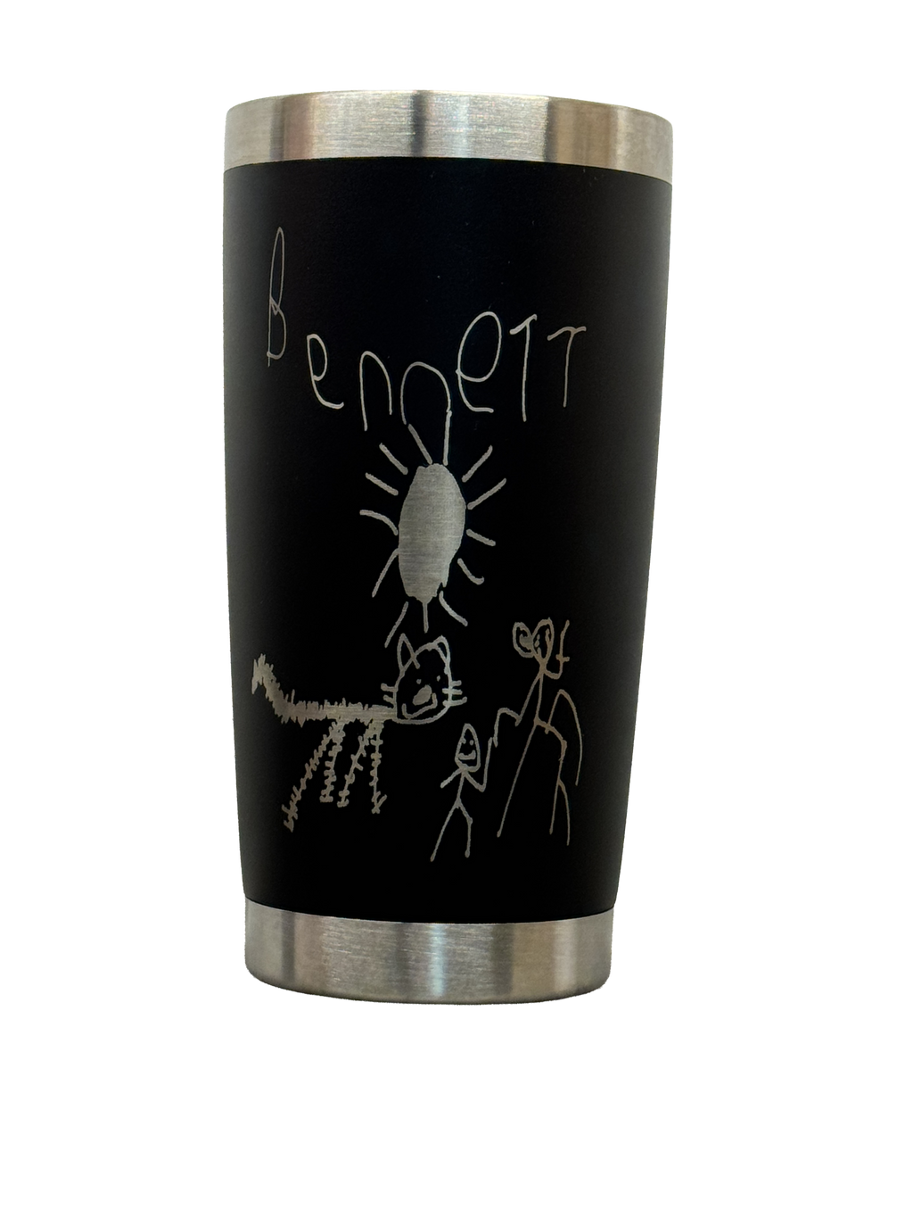 Custom laser engraved tumbler with kid's artwork - Bennett design