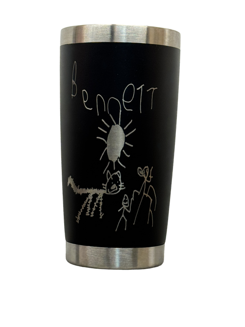 Custom laser engraved tumbler with kid's artwork - Bennett design